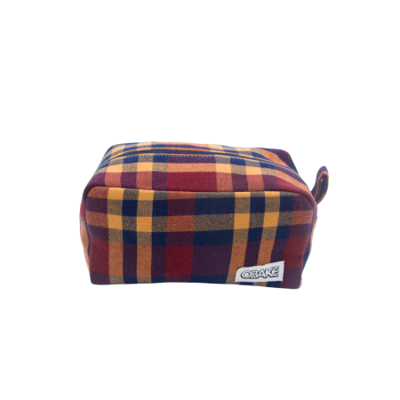 Trousse Sacha – carreaux bordeaux, beige et bleu marine