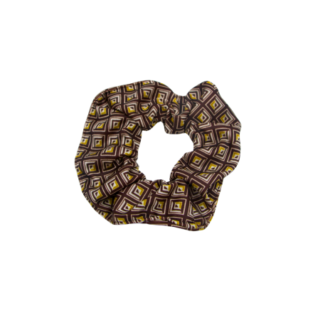 Chouchou Noisette - coton motif carreaux marron foncé