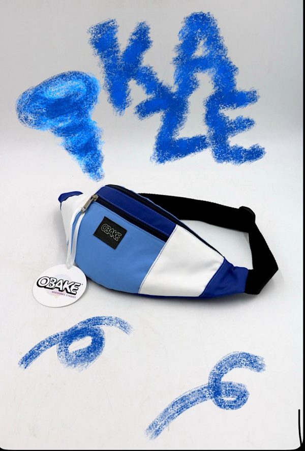 Sacoche banane upcyclé mixte aplats couleurs bleu - quart