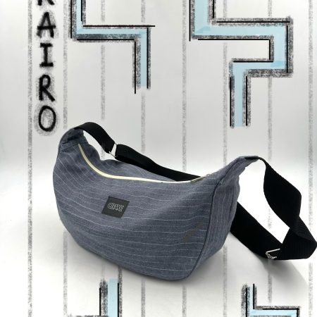 Sac Lune upcyclé mixte rayure gris blanc - quart