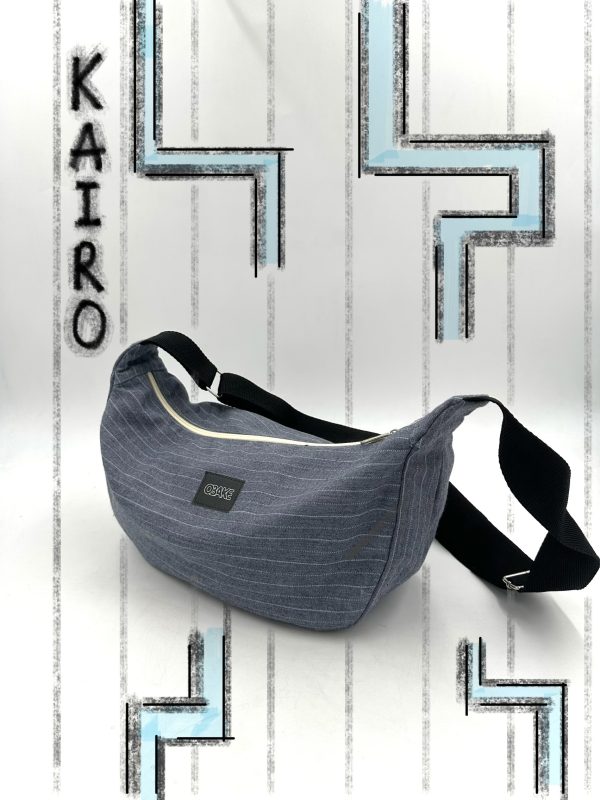 Sac Lune upcyclé mixte rayure gris blanc - quart