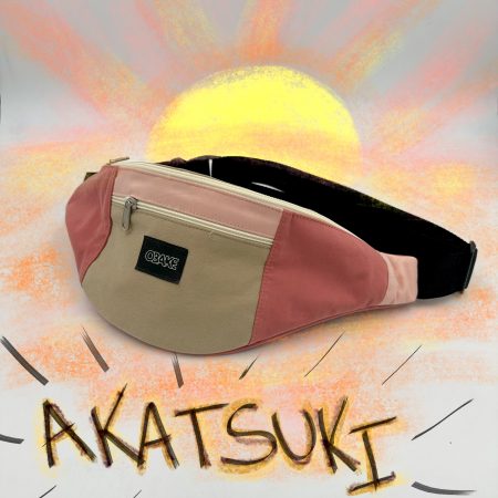 Sacoche banane upcyclé mixte aplats couleurs rose beige - quart