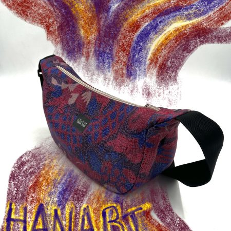 Sac Lune upcyclé mixte motifs fleurs rouge bleu - quart