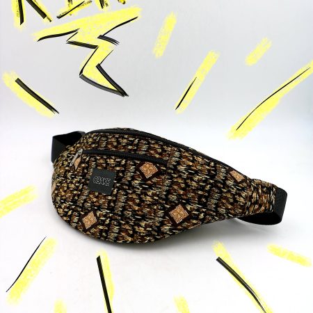 Sacoche banane upcyclé mixte motifs géométriques jaune - quart