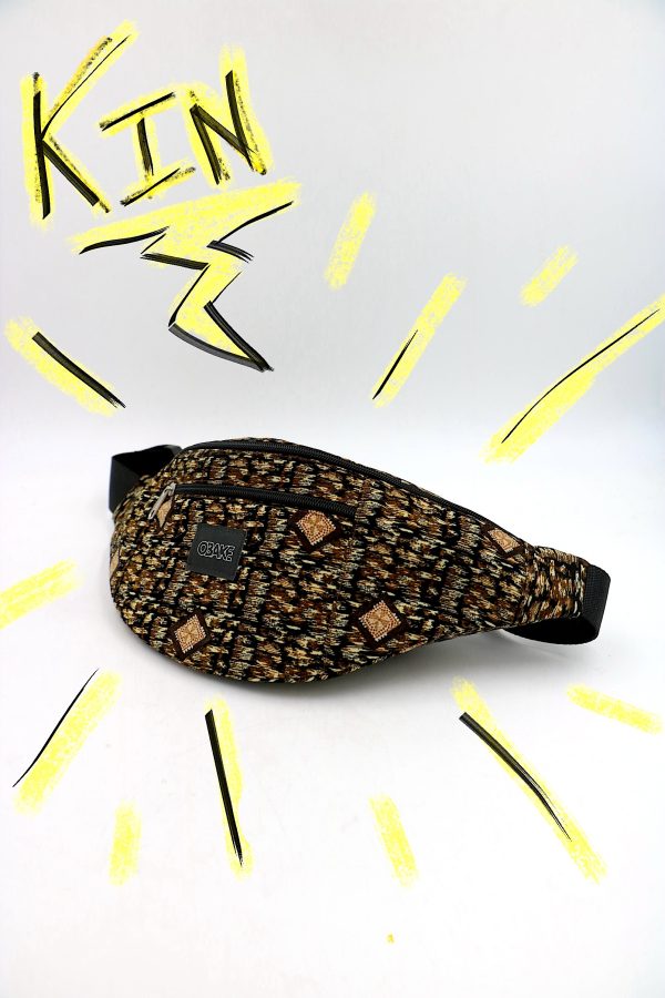 Sacoche banane upcyclé mixte motifs géométriques jaune - quart