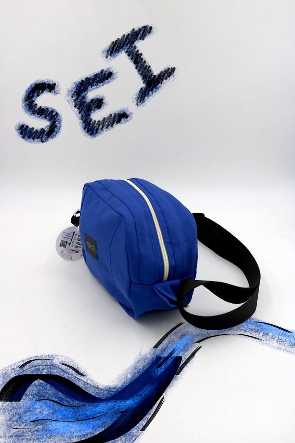 Sacoche rectangular upcyclé mixte uni bleu - quart