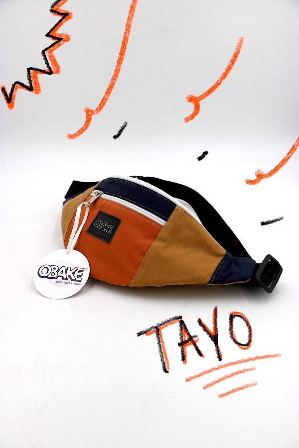 Sacoche banane upcyclé mixte aplats couleurs orange - quart