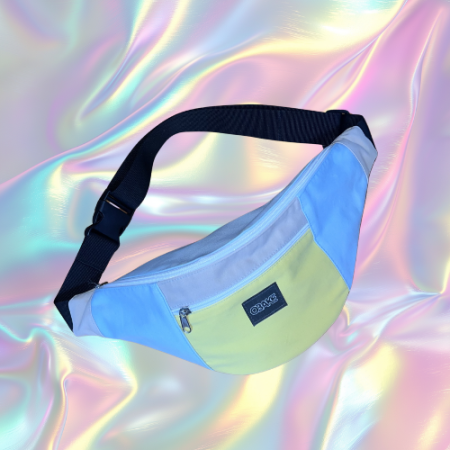 Sac Banane Niji Upcyclé Bleu Ciel, jaune & Sangle Noire