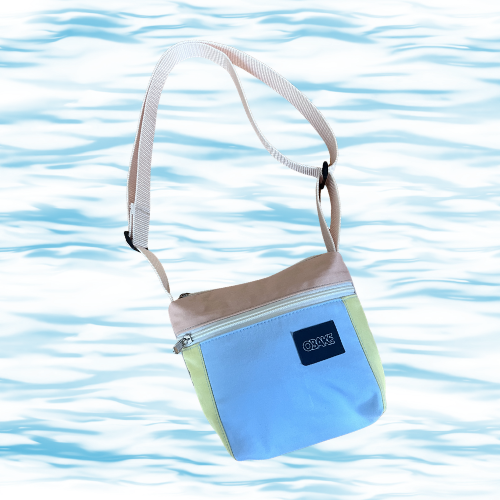 Sacoche Bandoulière Aozora Upcyclé Beige, Bleu Ciel & jaune citron
